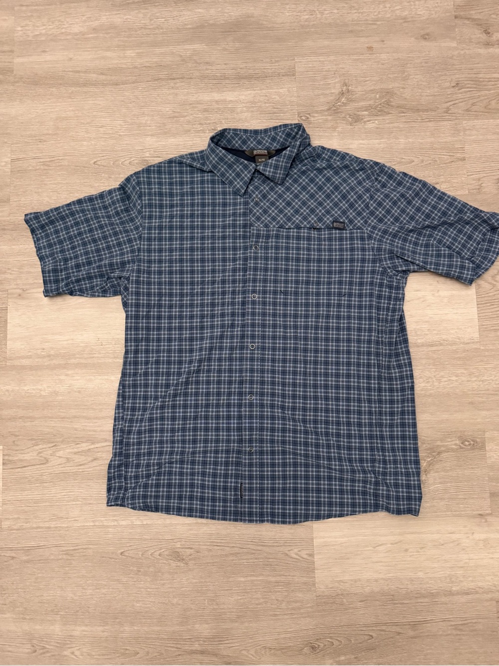 Outdoor Research Astroman Mens XL Blue Plaid S/S Sun Shirt Snap Front